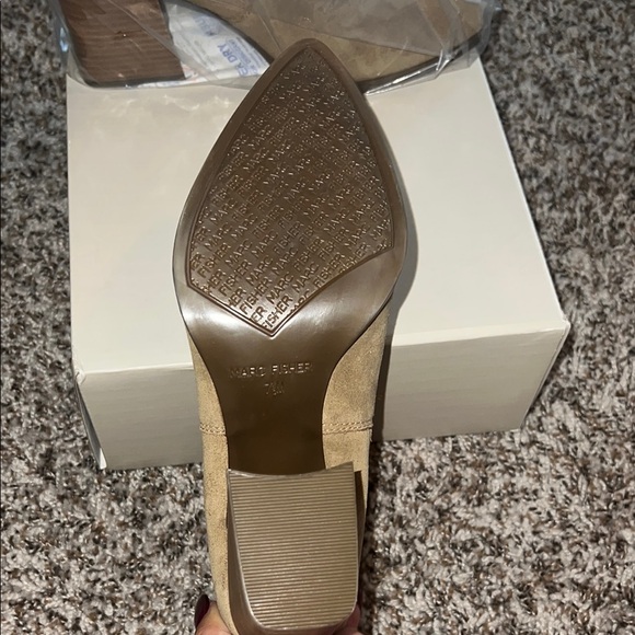 Marc Fisher Tan Suede Ankle Booties with Stacked Heel - Picture 2 of 6